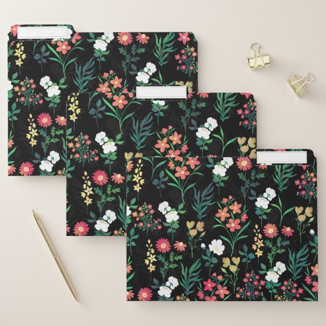 Pretty Watercolor Floral Black Botanical File Folder (Set)