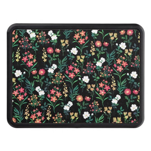 Pretty Watercolor Floral Black Botanical Hitch Cover
