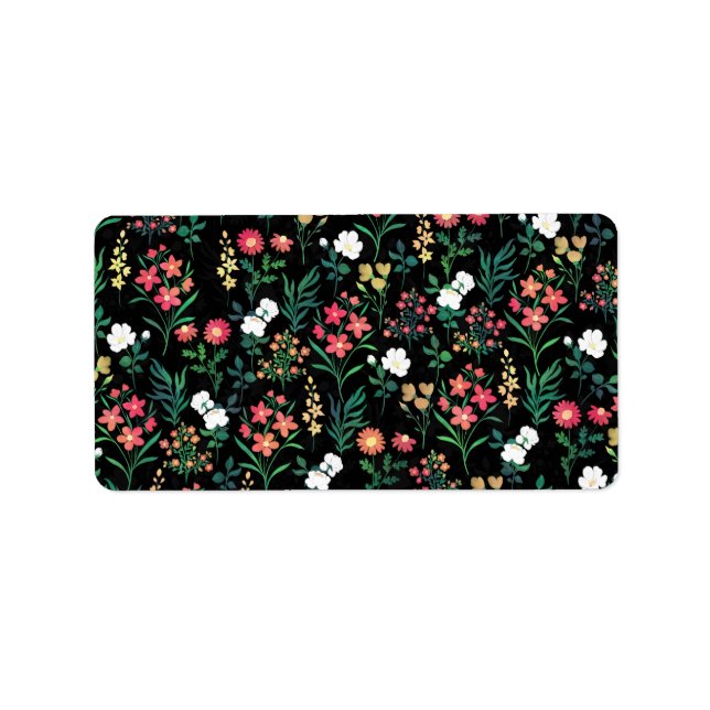 Pretty Watercolor Floral Black Botanical Label (Front)