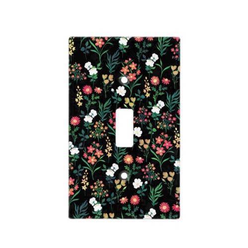 Pretty Watercolor Floral Black Botanical Light Switch Cover