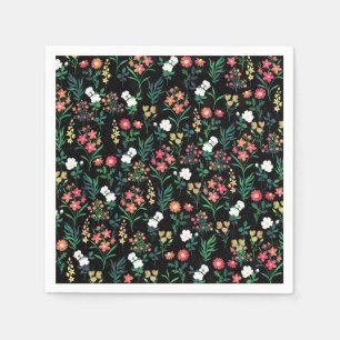 Pretty Watercolor Floral Black Botanical Napkins