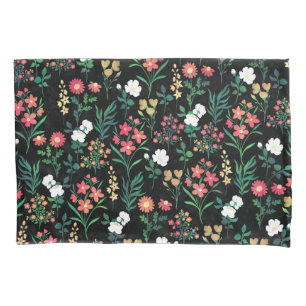 Pretty Watercolor Floral Black Botanical Pillow Case