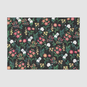 Pretty Watercolor Floral Black Botanical Tissue Paper