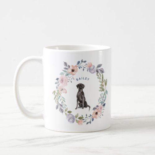 Pretty Watercolor Floral  Black Lab Dog Coffee Mug