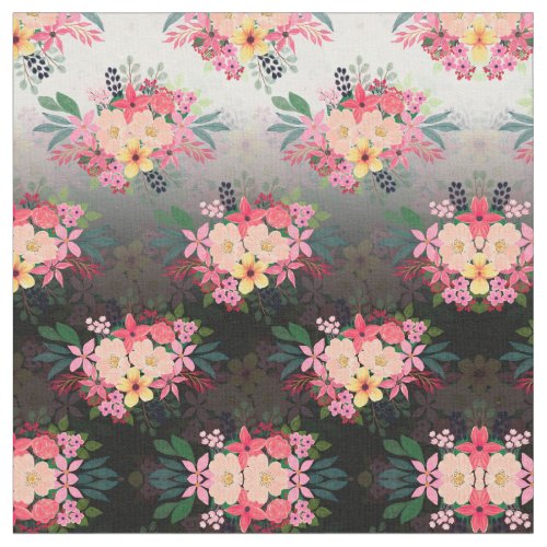 Pretty Watercolor Floral Black White Ombre Design Fabric