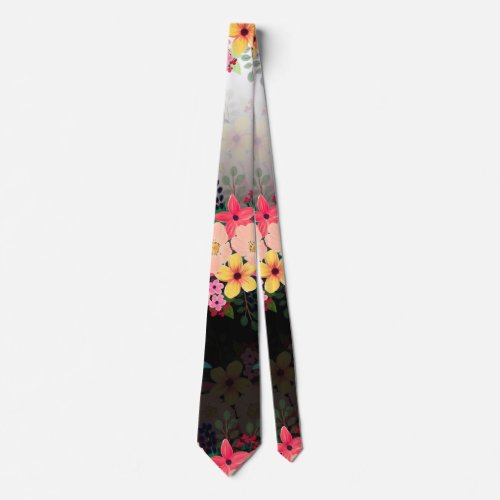 Pretty Watercolor Floral Black White Ombre Design Neck Tie