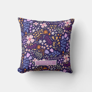 Pretty Watercolor Floral Blooming Custom Name Throw Pillow