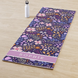 Pretty Watercolor Floral Blooming Custom Name Yoga Mat