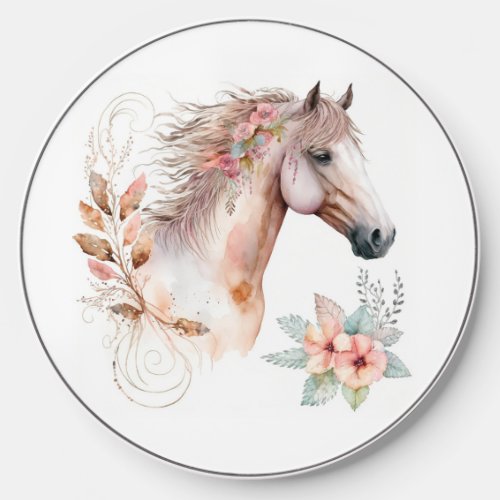 Pretty Watercolor Floral Boho Horse Wireless Charger