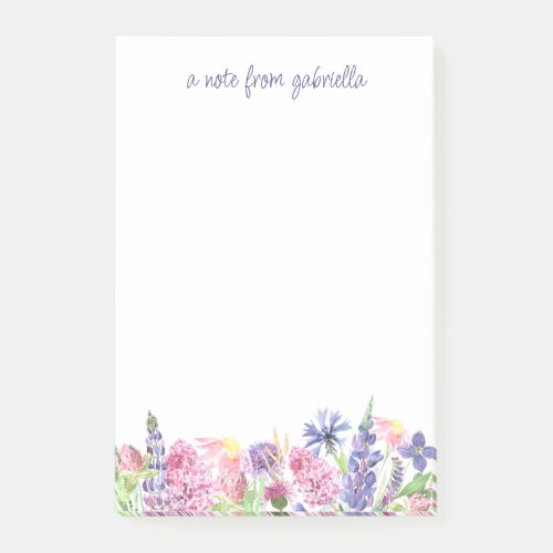 Pretty Watercolor Floral Border Personalized Post_it Notes