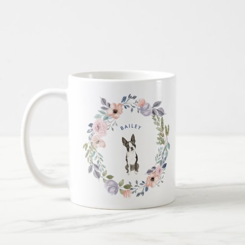 Pretty Watercolor Floral  Boston Terrier Dog Coffee Mug