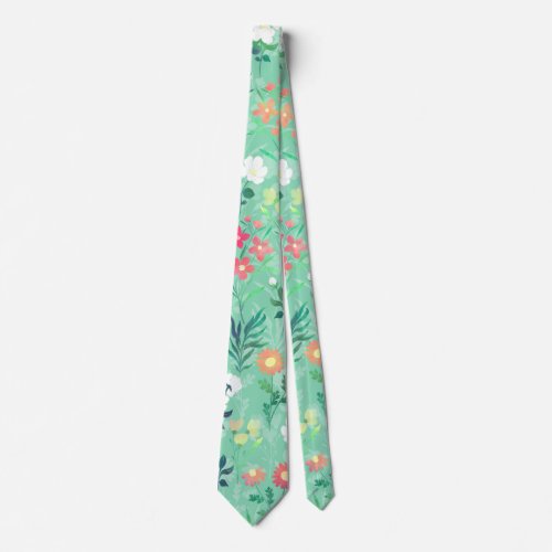 Pretty Watercolor Floral Botanical Green Pattern Neck Tie