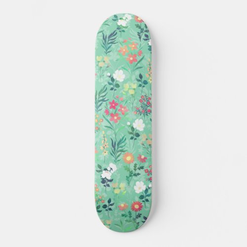 Pretty Watercolor Floral Botanical Green Pattern Skateboard