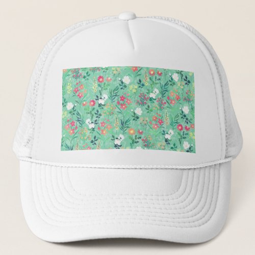 Pretty Watercolor Floral Botanical Green Pattern Trucker Hat
