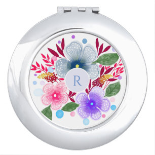 Pretty Watercolor Floral Bouquet Monogram Compact Mirror