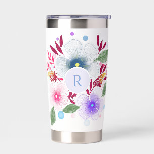 Pretty Watercolor Floral Bouquet Monogram Insulated Tumbler
