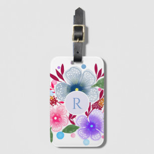 Pretty Watercolor Floral Bouquet Monogram Luggage Tag