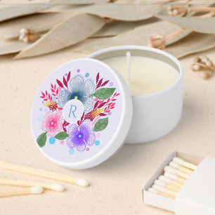 Pretty Watercolor Floral Bouquet Monogram Mini Candle Favors