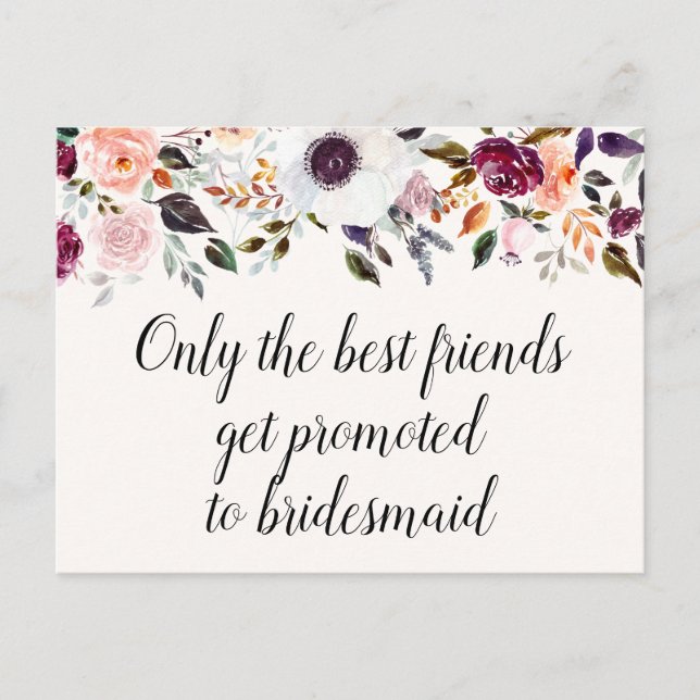 Pretty Watercolor Floral Bridesmaid Proposal Card (Front)