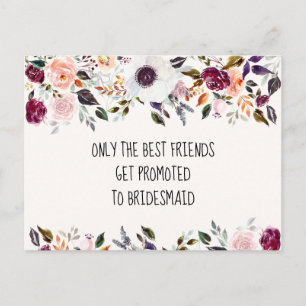 Pretty Watercolor Floral Bridesmaid Proposal Card