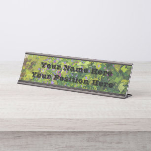 Pretty Watercolor Floral Bush Graphic Art Painting Desk Name Plate