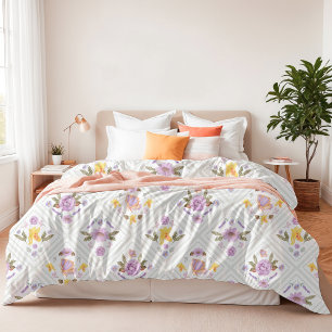 Pretty Watercolor Floral Butterfly Pattern  Duvet Cover