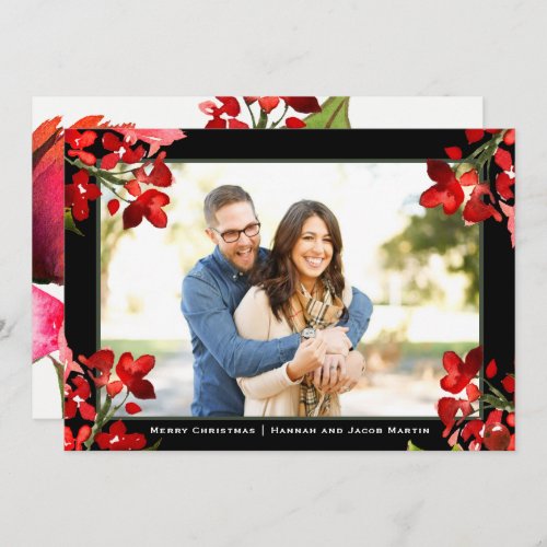 Pretty Watercolor Floral Christmas Photo Holiday Card