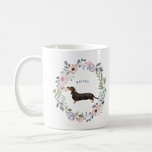 Pretty Watercolor Floral   Dachshund Dog Coffee Mug