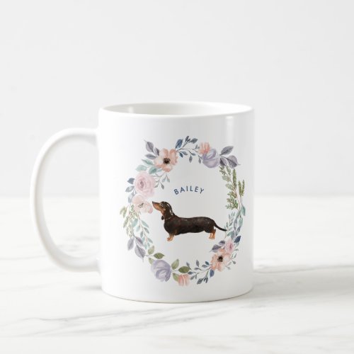 Pretty Watercolor Floral  Dachshund Dog Coffee Mug