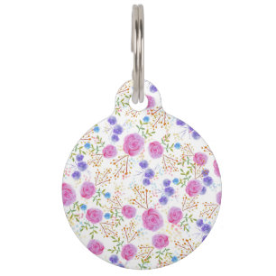Pretty watercolor floral design pet ID tag