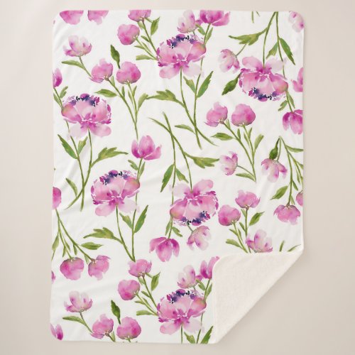 Pretty Watercolor Floral Design Sherpa Blanket