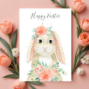 Pretty Watercolor Floral Easter Bunny Holiday Card