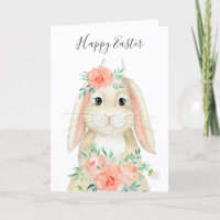 Pretty Watercolor Floral Easter Bunny Holiday Card