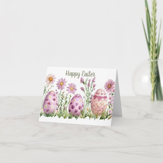 Pretty Watercolor Floral Easter Egg Holiday Card (Front)