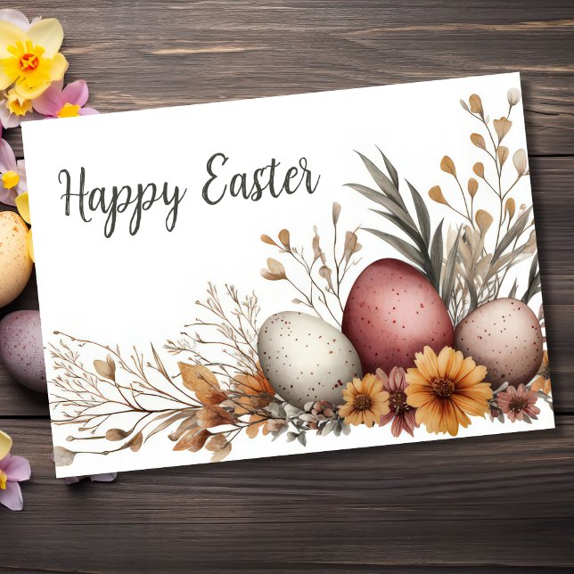 Pretty Watercolor Floral Easter Egg Holiday Card (Creator Uploaded)