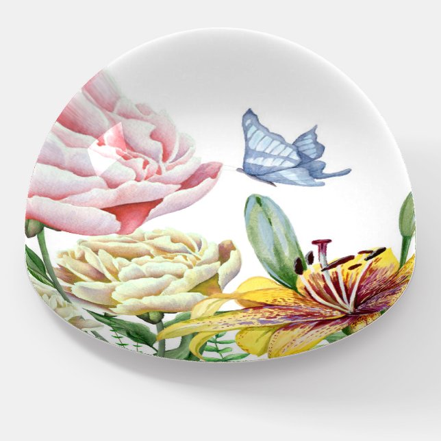 Pretty Watercolor Floral Garden and Butterfly Paperweight (Angled)