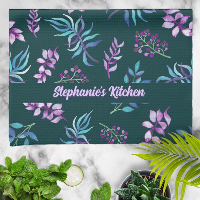 Pretty Watercolor Floral Garden Personalized Kitchen Towel (Creator Uploaded)