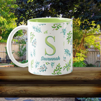 Pretty Watercolor Floral Garden Personalized Two-Tone Coffee Mug