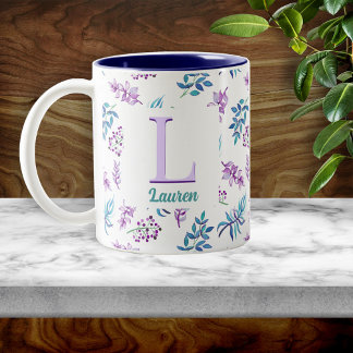 Pretty Watercolor Floral Garden Personalized Two-Tone Coffee Mug