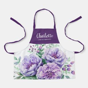 Pretty Watercolor Floral Girls Chef Training Lilac Apron