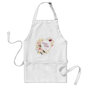 Pretty Watercolor Floral Gold Scripture Monogram Adult Apron