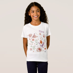 Pretty Watercolor Floral Hummingbird Monogram T-Shirt