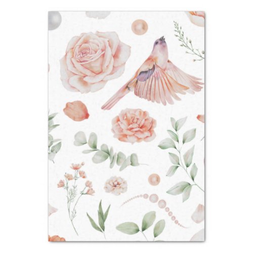 Pretty Watercolor Floral Hummingbird Pattern Tissue Paper