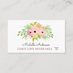 Pretty Watercolor Floral Inspirational Scripture Business Card