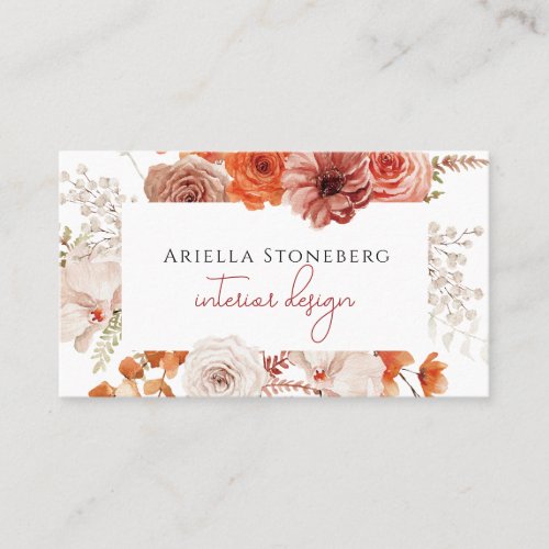 Pretty Watercolor Floral Interior Designer Business Card