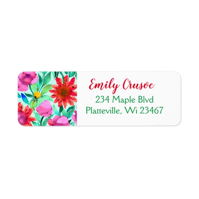 Pretty Watercolor Floral  Label (Front)
