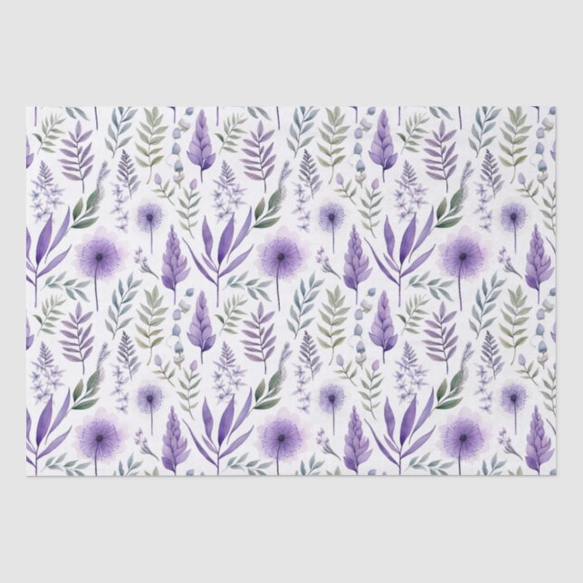 Pretty Watercolor Floral Lavender Purple Botanical Tissue Paper (Front)
