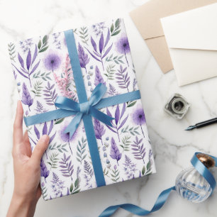 Pretty Watercolor Floral Lavender Purple Botanical Wrapping Paper