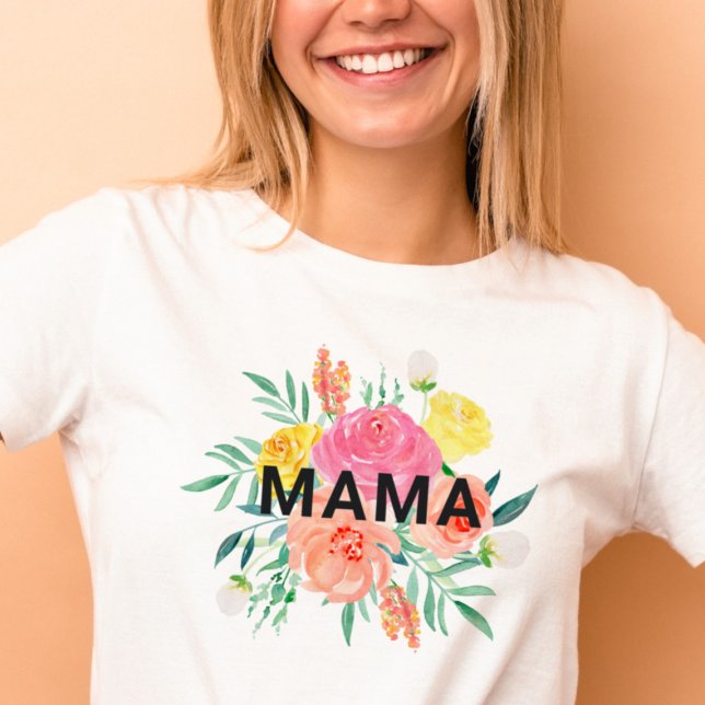 Pretty Watercolor Floral MAMA Mom T-Shirt (Creator Uploaded)