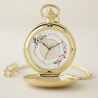 Pretty Watercolor Floral Modern Geometric Monogram Pocket Watch
